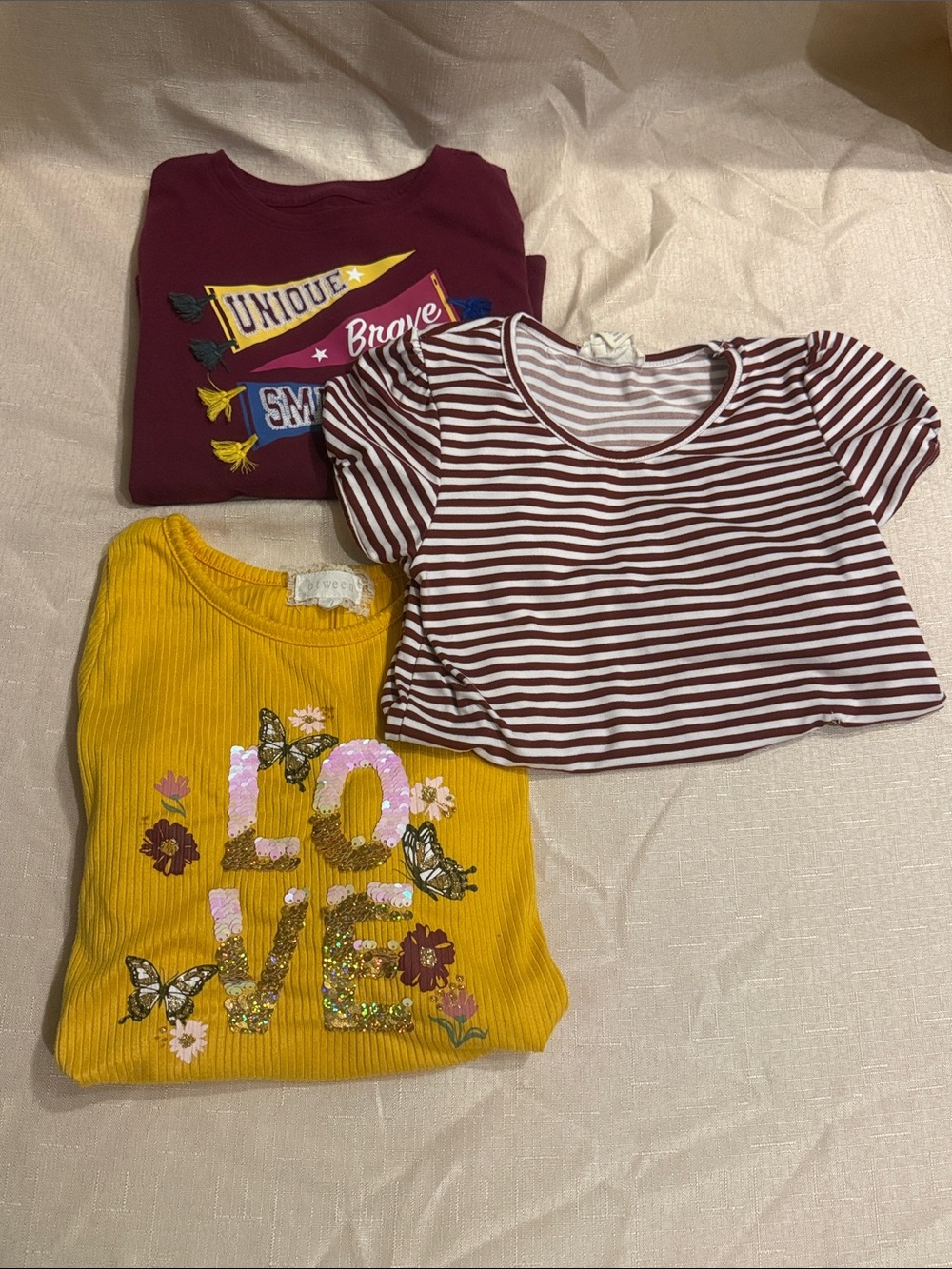 Kids Striped Short Sleeve Top - Maroon White
